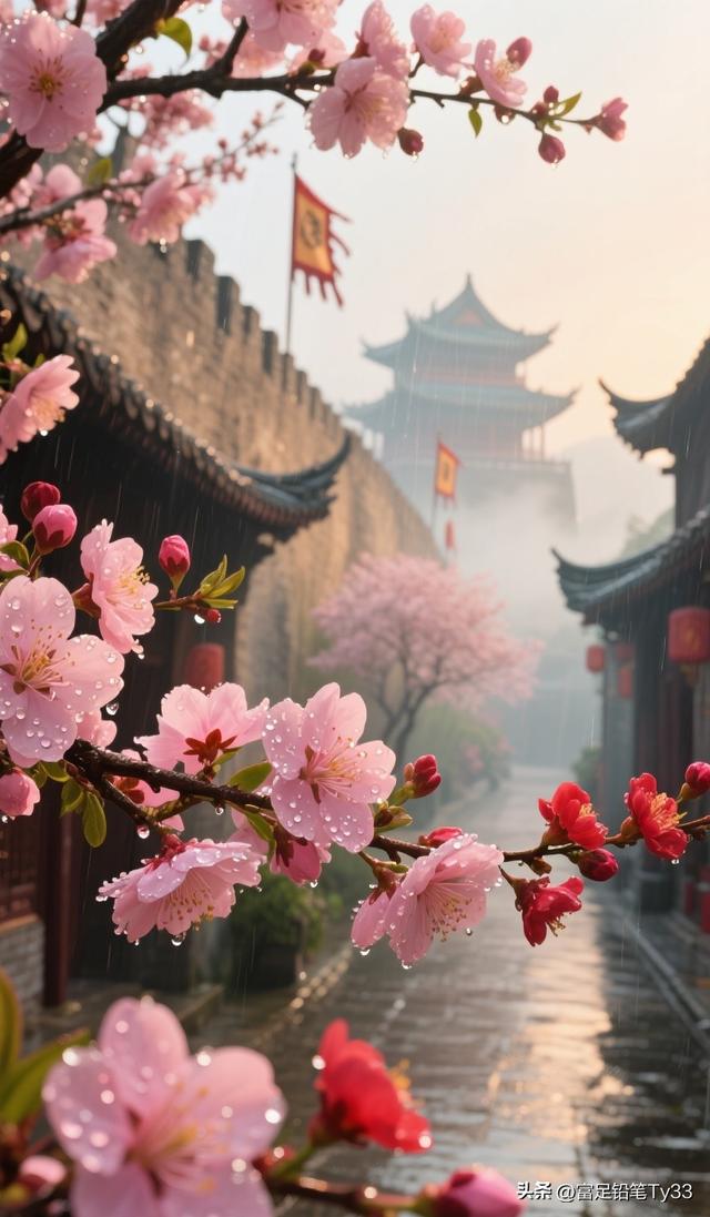 雨中邂逅粉樱盛景，领略古风古韵，共赴一场绝美之约！