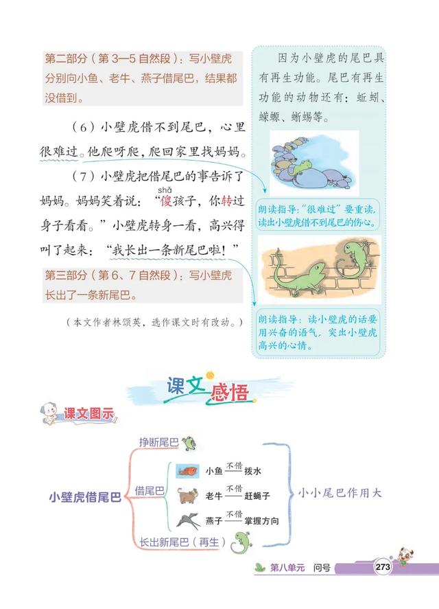一年级语文下册，第八单元20课《小壁虎借尾巴》笔记+解析，收藏