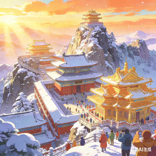 1. 老君山雪后封神！霞光万丈映仙山