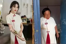 爱美大妈网购一件旗袍，试穿和模特对比想喷人，网友吐槽：像李逵图片