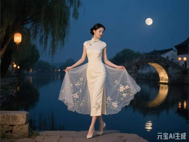 米白色梦幻旗袍美女图片鉴赏（末尾附ai提示词）
