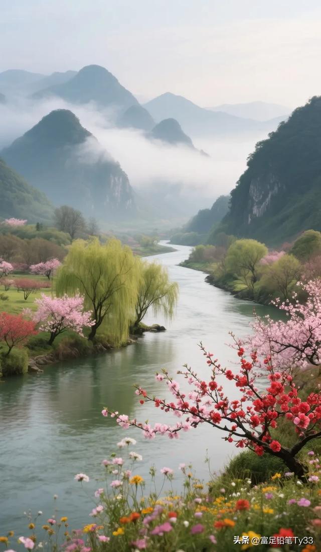 春日仙境，花海与溪流相映成趣，美不胜收！
