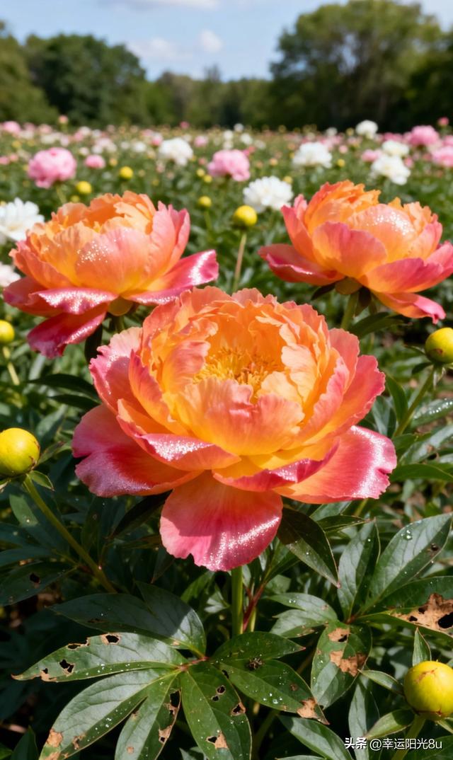 绯红嫣然·粉团锦簇·橙光流转——芍药花海的多色狂欢