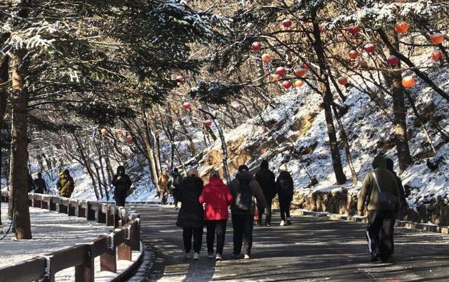 千山初雪上线 游客扎堆打卡