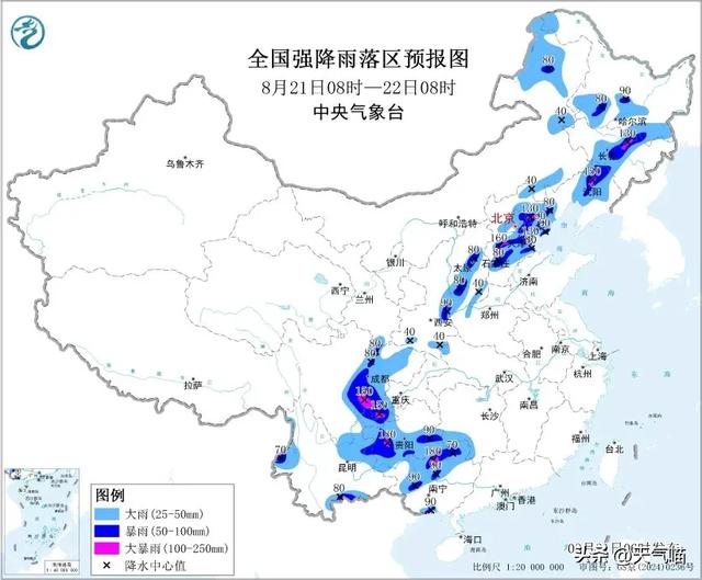 本轮降雨中心确定，具体分布以下地区，今天至8月22日的天气预报