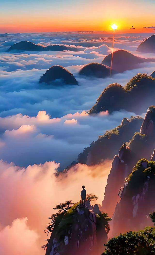 天空，云海，山峦都染成一偏绚烂