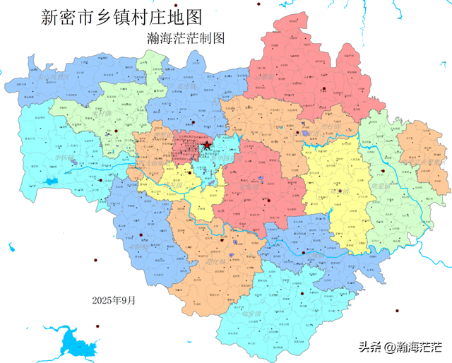 新密市地形、乡镇、村庄、交通、人口和财政收入地图