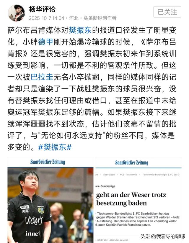 过分！名记用浑浑噩噩形容樊振东，内涵其已不受德国媒体欢迎