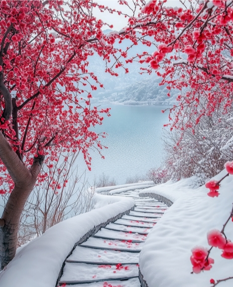 雪一落，这里的梅花便美成了诗，太漂亮了