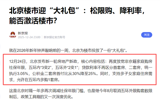 国家定调了！北京打响楼市松绑第一枪	，2026将着力稳定房地产市场