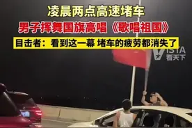 凌晨两点高速堵车 男子挥舞国旗高唱《歌唱祖国》 目击者:看到这一幕 堵车的疲劳都消失了图片