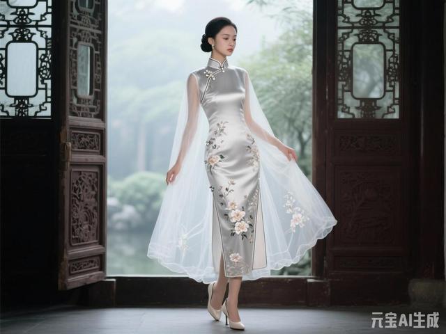 米白色梦幻旗袍美女图片鉴赏（末尾附ai提示词）