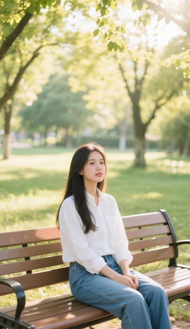穿牛仔裤的长发女孩