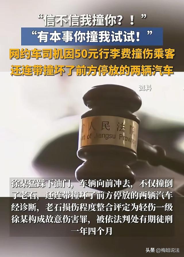 司机因50元行李费被乘客投诉，一脚油门撞飞对方被判故意伤害罪