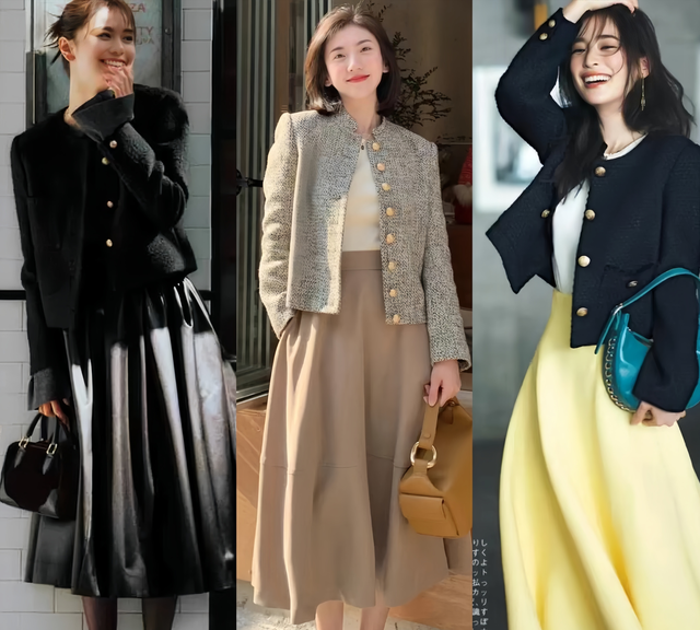 秋冬过了一半才发现：大家都在穿“短外套+长裙”，洋气又显高