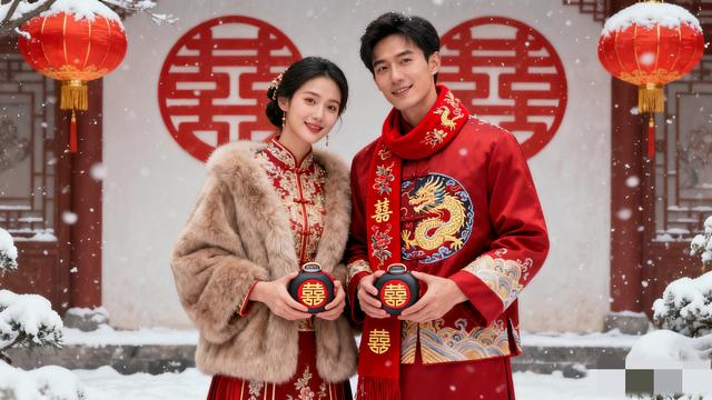 冬季中式婚礼穿搭指南：新人暖而不臃肿，喜庆又显贵气