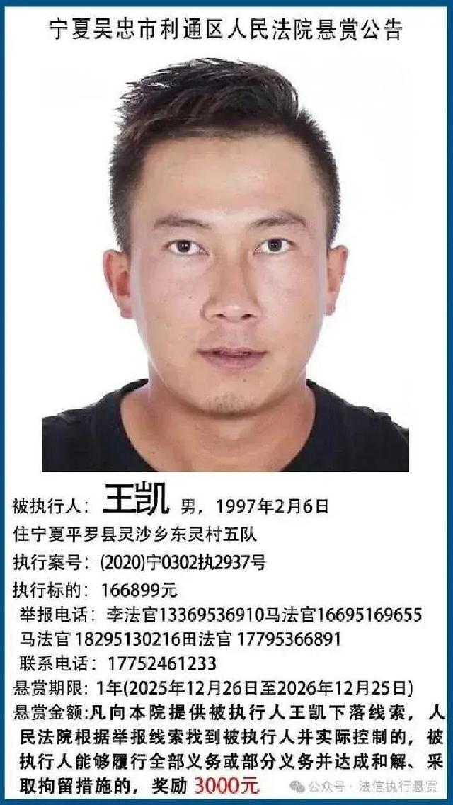 吴忠市利通区人民法院悬赏公告（2025年第五十三期）