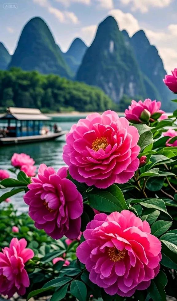山水如诗，牡丹如画，这画面太治愈