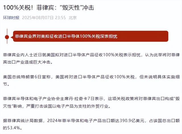 台湾韩国芯片行业遭重创，美国宣布征收100%关税