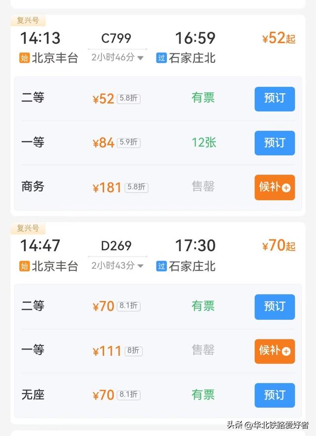 北京回阳泉东的C799城际列车“百团大战号”	，一趟接近完美的列车
