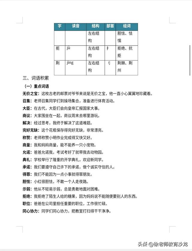 五年级语文《将相和》知识清单，助力孩子学习！