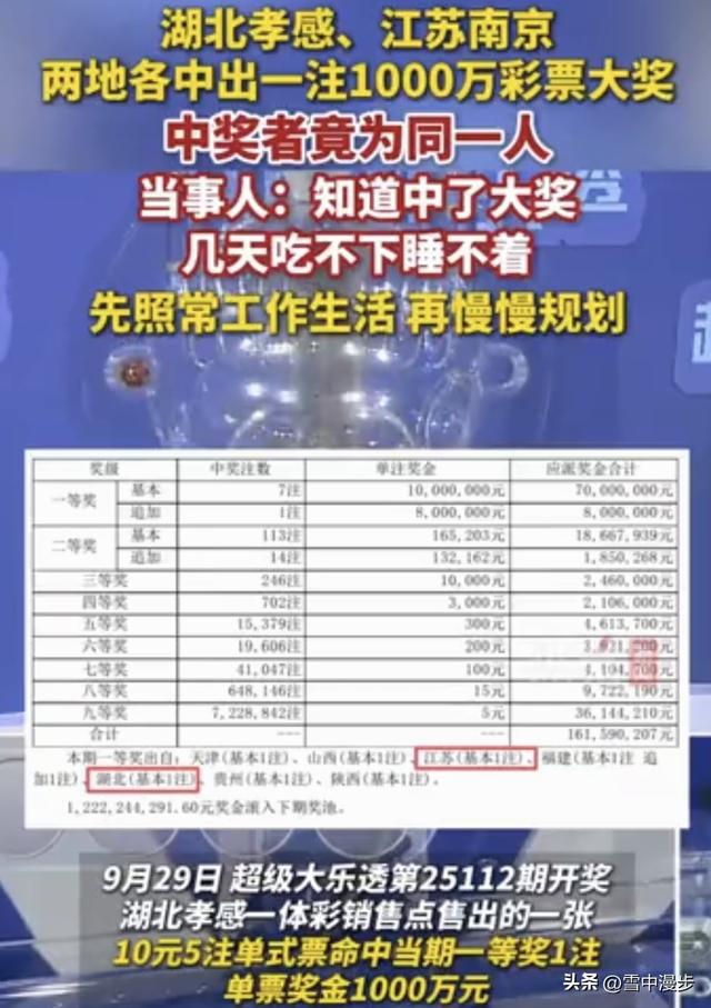 湖北孝感的梁先生刚在南京领了1000万，隔天他在江苏再次领1000万