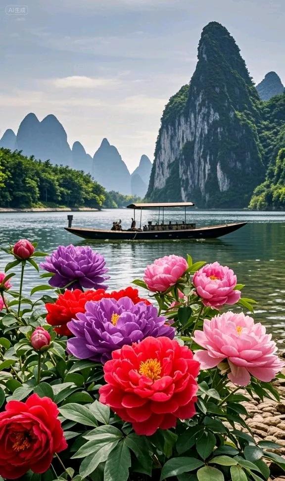 山水如诗，牡丹如画，这画面太治愈