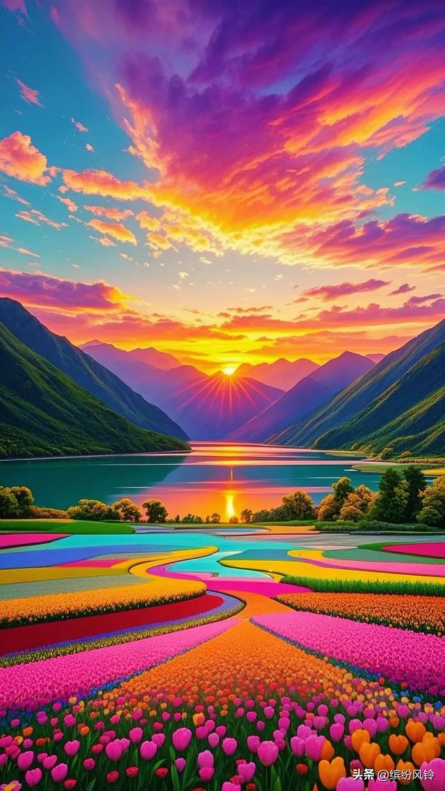 霞光似梦幻锦缎，晕染了天际