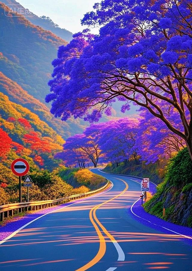 这条紫花满径的山间公路，美得不像话！
