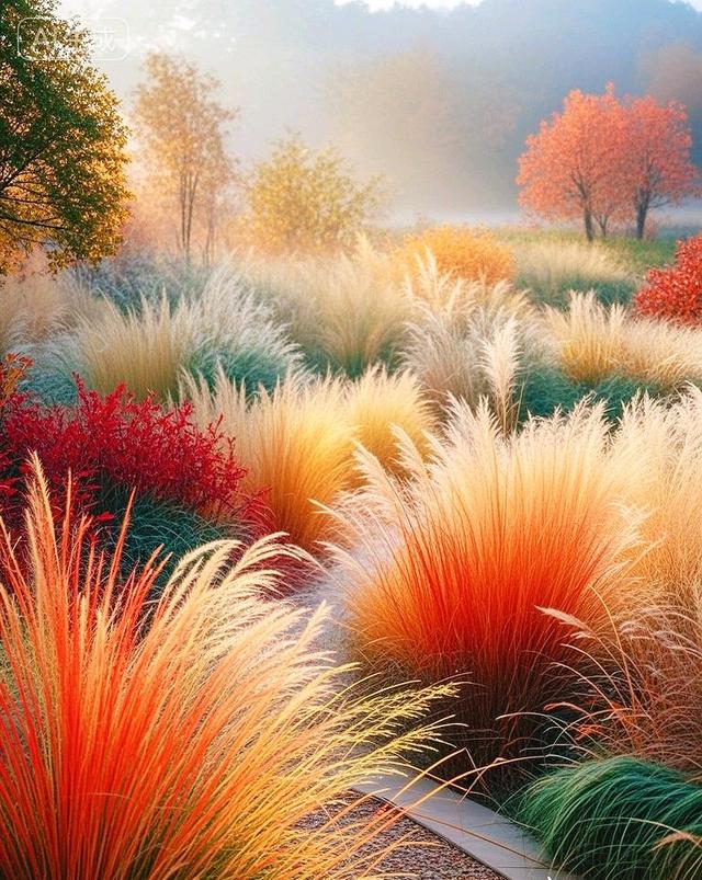 秋草染了橙红与金黄，是秋天的绝色