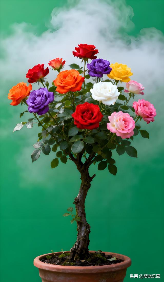 花盆里长出三色玫瑰，粉色红色白色同枝绽放，我惊呆了