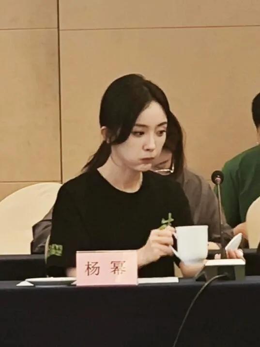 杨幂在研讨会上站C位，她的发言很真挚，迟蓬老师坐她旁边很漂亮
