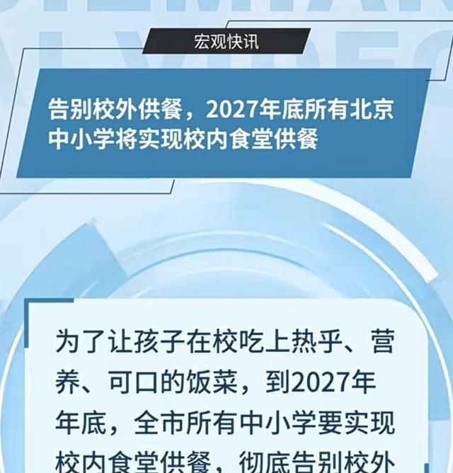北京下了死命令	，2027年底前，所有中小学必须告别“校外配餐”