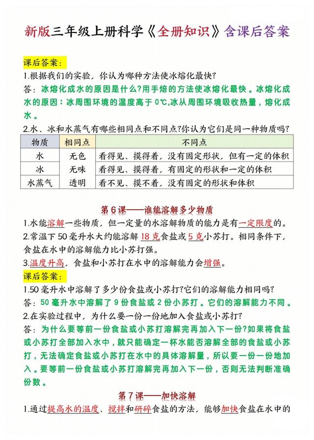三上丨科学25新教科版总结知识点笔记三