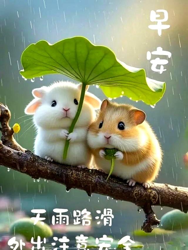 下雨天早上好图片最新，雨天早上好问候语温馨，大雨小雨皆祝福