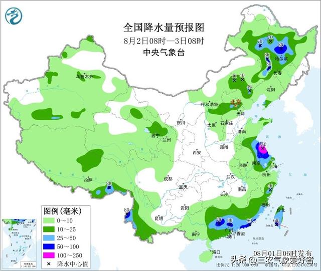 本轮强降雨中心已定，明日8月2号天气预报，暴雨大暴雨分布如下！