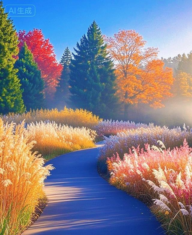 金秋步道，层林尽染如画