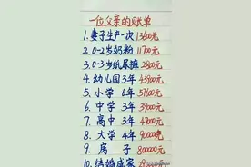 一位父亲的账单，看看养一个孩子需要多少钱，收藏起来看看吧。图片