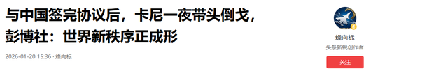 与中国签完协议后，卡尼一夜带头倒戈，彭博社：世界新秩序正成形