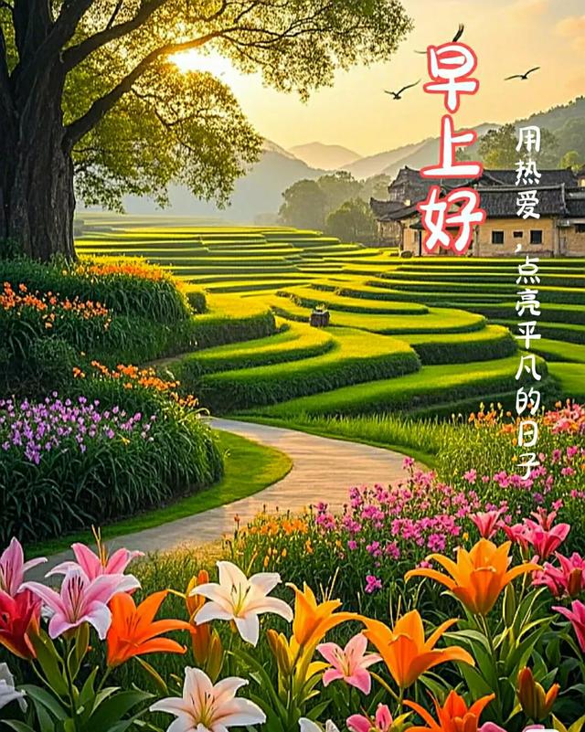 早上好早安祝福美图/静观天边云卷云舒，笑看庭前花开花落