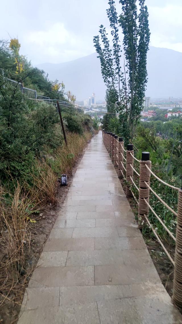 拉萨药王山北面团结公园，今年新竣工开放，雨中漫步眺望布达拉宫