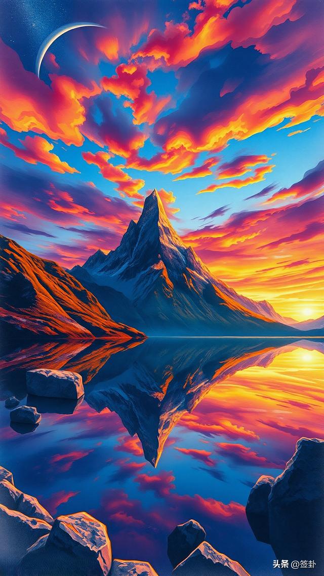 晚霞下的山川河流