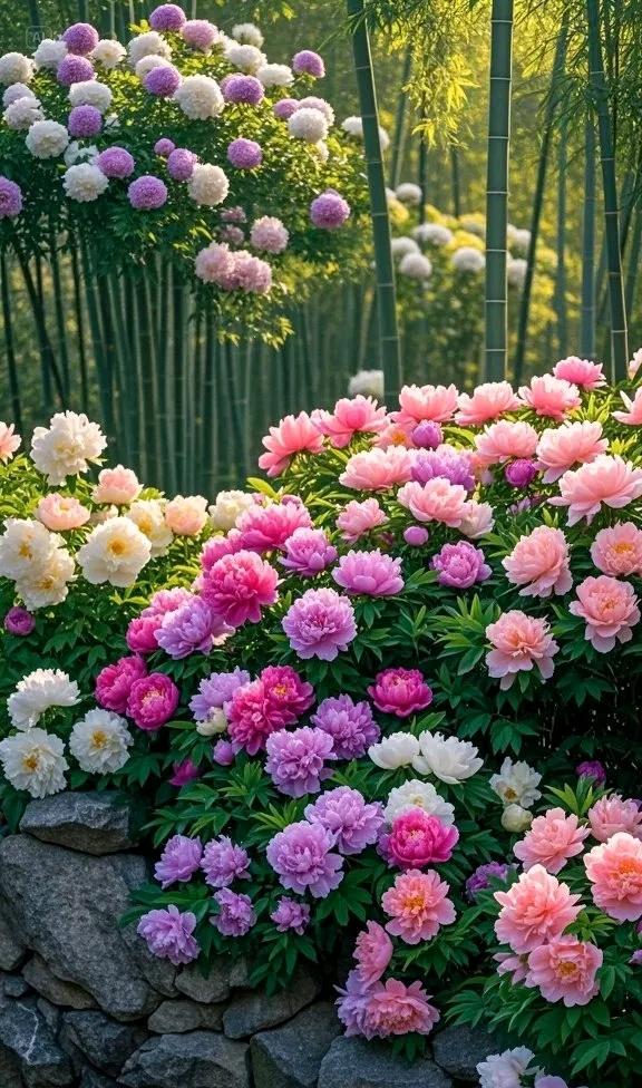 悬崖上的牡丹花海绝美，周边风景亦如画