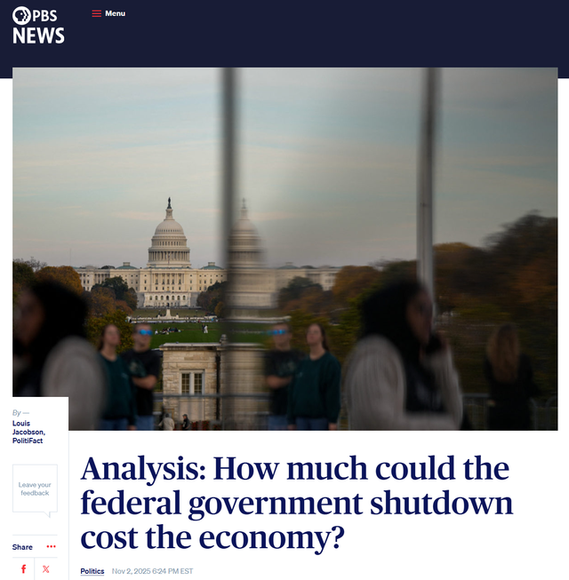 美国政府关门，损失多少钱