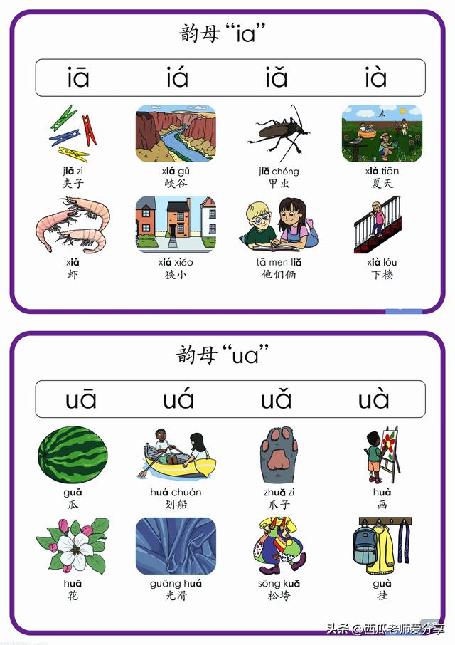 一年级拼音韵母速记——趣味配图+声调示例，孩子秒懂家长省心！