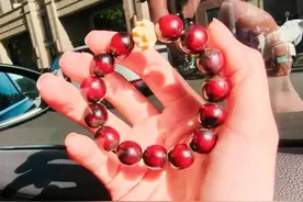 绿化带摘的无患子做手串送女儿，红又亮，女儿开心，儿子嫉妒。图片