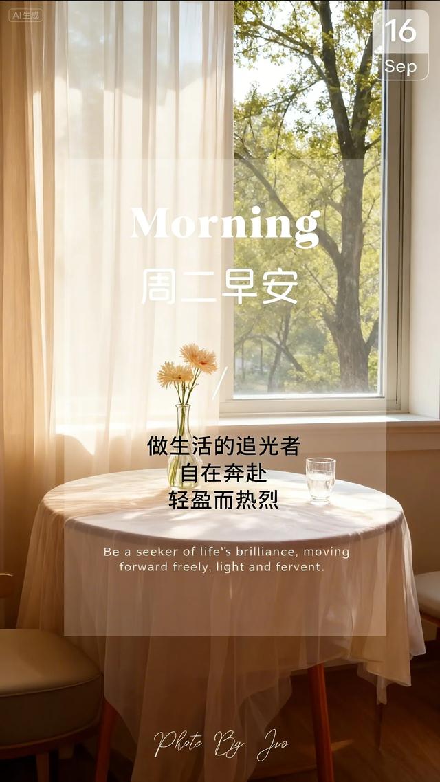 2025年9月16日早上好 早上好温馨问候语 早安精美淡雅图片 周二愉快