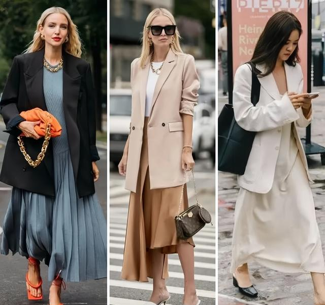 秋冬过了一半才发现：大家都在穿“短外套+长裙”，洋气又显高