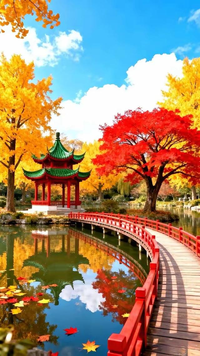 流水的澈澈声，在园林秋色里，谱写出一曲，古典与自然交松的乐章