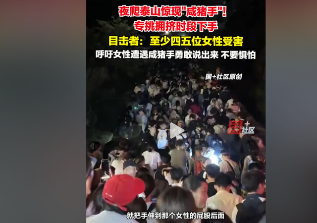 多次伸手触摸女性臀部！女子夜爬泰山拍下咸猪手，结局却令人心寒
